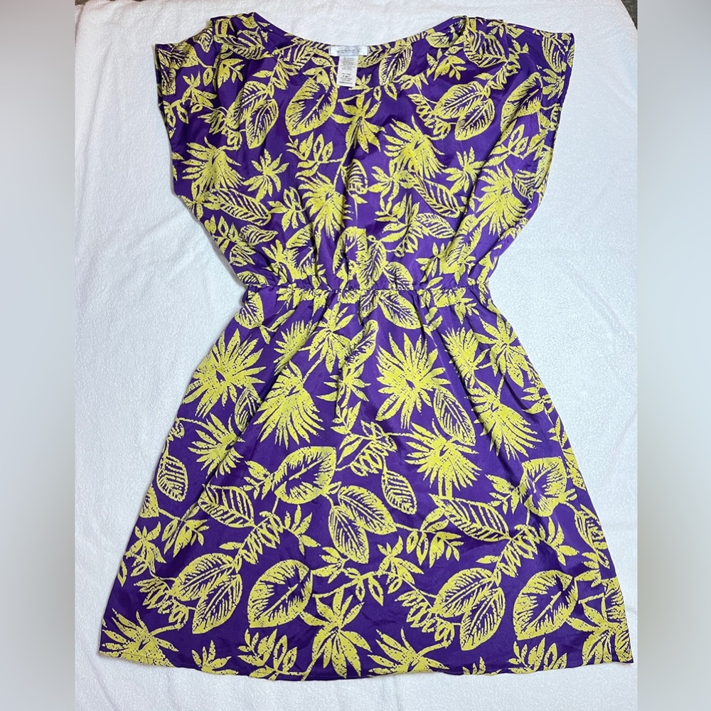 Purple and Yellow Leaf Print Dress